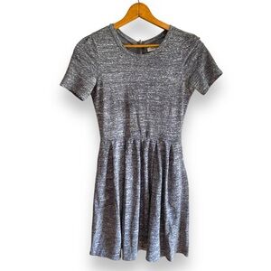 Madewell Gray Texture Pleated Terry Sweatshirt Fit n Flare Casual Mini Dress